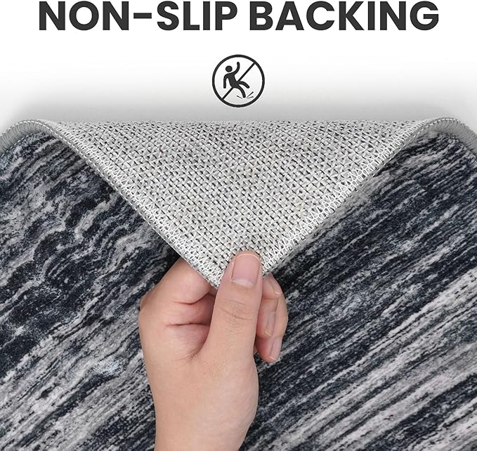 2x6 Modern Abstract Runner Rug for Hallways, Black Super Soft Hallway Decor Kitchen Rugs with Non-Slip, Non-Shedding Washable Rug for Entryway Bedroom Indoor