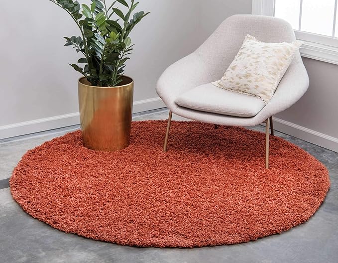Unique Loom Solid Shag Collection Area Rug (6' 1" Round, Terracotta)