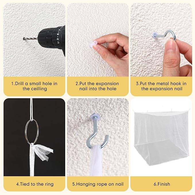 4 Corners Mosquito Net for Mosquiteros para Camas Bed Canopies Netting Bed Drapes Rectangular Mosquito Mesh for Camping Home Outdoor Travel(White A,L87 X W79 X H79 Inch,No-Opening)