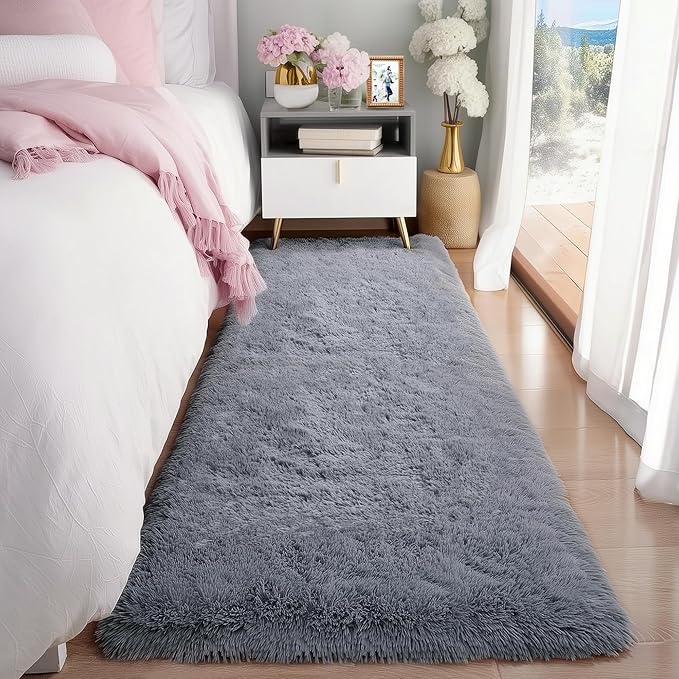 PAGISOFE Super Soft Runner Rugs for Hallway 2x6 Ft,Grey Fluffy Rug Home Decor Aesthetic, Fuzzy Plush Long Bedside Rugs for Room Decor Indoor Fluffy Shaggy Furry Throw Rug for Teen Dorm Nursery