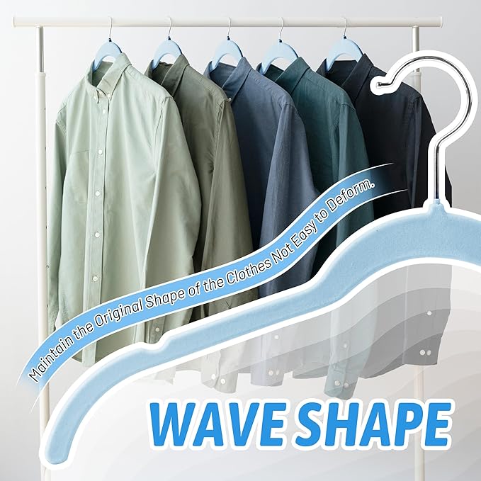 30 Pack Velvet Hangers – Premium Non-Slip Slim Clothes Hangers with 360° Swivel Hook, Space-Saving Flocked Shirt Hangers for Coats, Dresses, Blouses, Suits(Blue)