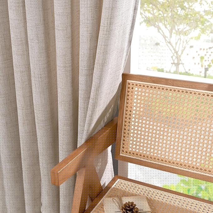 YoungsTex Natural Linen Curtains 45 Inch Length for Short Window Linen Textured Curtains with Bronze Grommet Light Filtering Drapes for Kitchen Small Window, 2 Panels, 52 X 45 Inch