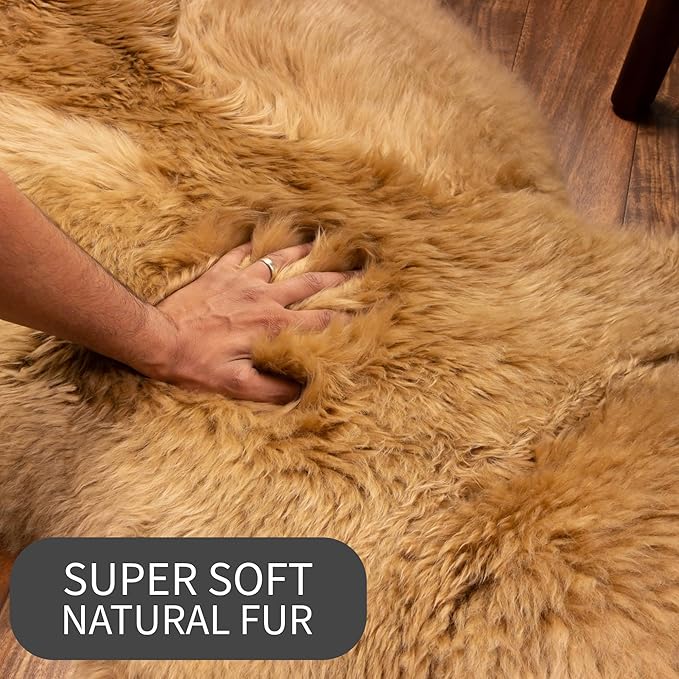 Super Area Rugs Brown Sheepskin Rug - Golden Brown Sheep Rugs - Premium Quality Sheep Skin for Chair Draping and Floor Covering