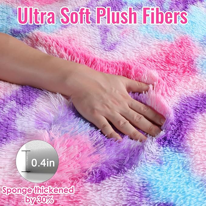 PAGISOFE Ultra Soft Rainbow Area Rugs for Girls Bedoom 4x6 Ft, Fluffy Cute Colorful Pastel Princess Carpet for Kids Teens Nursery,Dorm Rug for Room Decor Aesthetic,Hot Pink Purple Bedroom Decor
