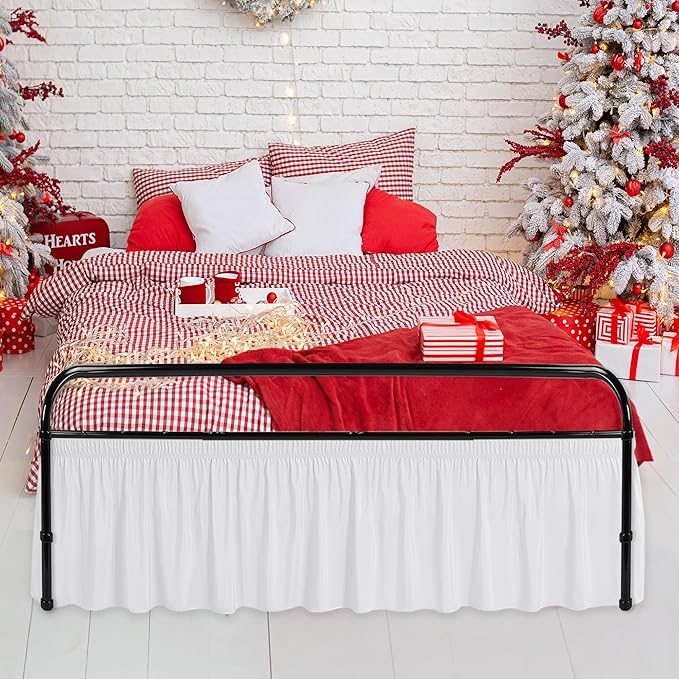 Biscaynebay Wrap Around Bed Skirts with Split Corners for King Beds 21" Drop, White Adjustable Elastic Dust Ruffles Easy Fit Wrinkle & Fade Resistant Silky Luxurious Fabric Machine Washable