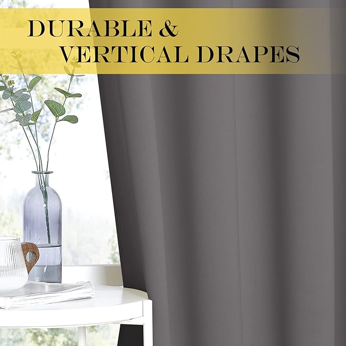 NICETOWN Blackout Gray Curtain 102 inch Length, Grommet Extra Long Thermal Curtain Room Darkening Sound Reducing Window Drape for Sliding Glass Door/Living Room (W66 x L102, 1 Panel)