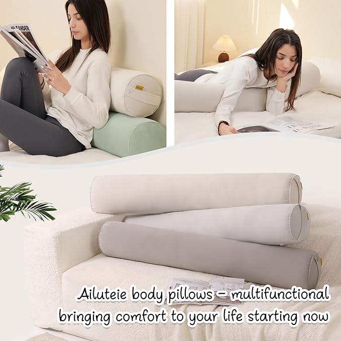 Body Pillow for Adults – Long Bolster Pillow for Bed, Round Cuddle Pillow, Full Support for Side Sleepers,59 x 7.87 Inches,Misty White