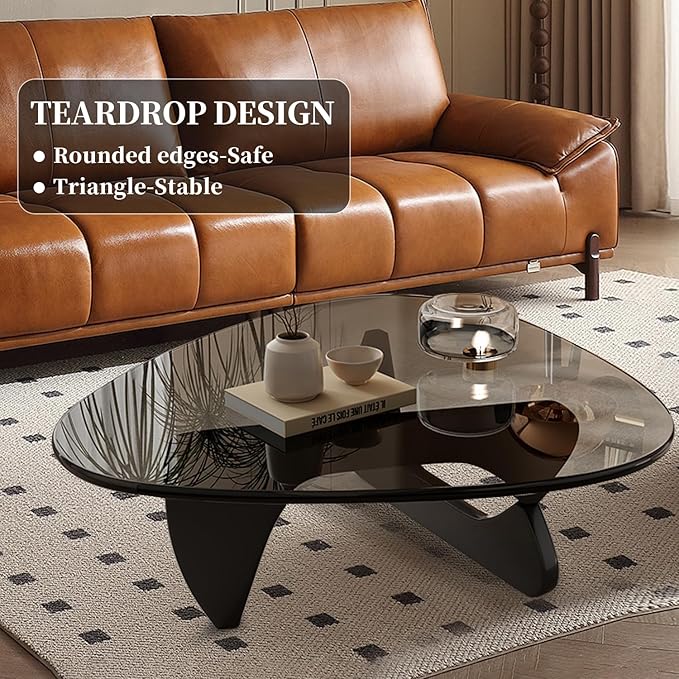 Modern Glass Coffee Table, Mid Century Coffee Table, Small Coffee Table for Living Room,Suitable for Bedroom Living Room Reception Office Tables (Black/Grey, Small)