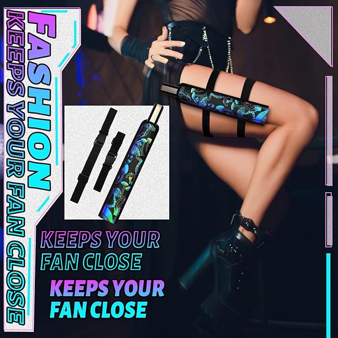 Summer Rave Fan Thigh Holster Rave Fan Holder Folding Hand Pouch Foldable Sleeves with Waist Belt for Thigh Party