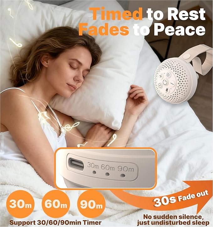 White Noise Sound Machine with Voice Recording & 16 Soothing Sounds +3 Night Lights, Portable and Rechargeable Design & 3 Auto-Off Timers – Perfect for Baby/Adults/Sleeping/Travel