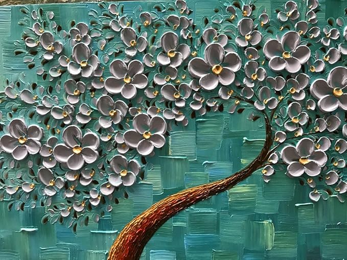 YaSheng Art- 3D Flowers Artwork Oil Painting On Canvas 100% Hand Painted Texture Silver Flowers Paintings Modern Canvas Wall Art Home Bedroom Living Room Office Wall Decor 24x48inch