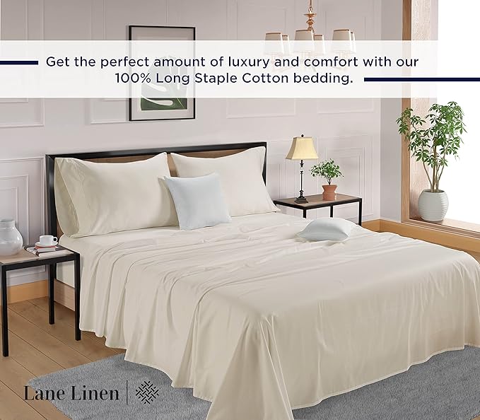 LANE LINEN 600 Thread Count Twin XL Sheets Set - 100% Cotton Bed Sheets Set Twin XL Size - Fully Elasticized Machine wash Sheets Set Twin XL Size, Deep Pocket Bedding Sheets & Pillowcases Set - Ivory