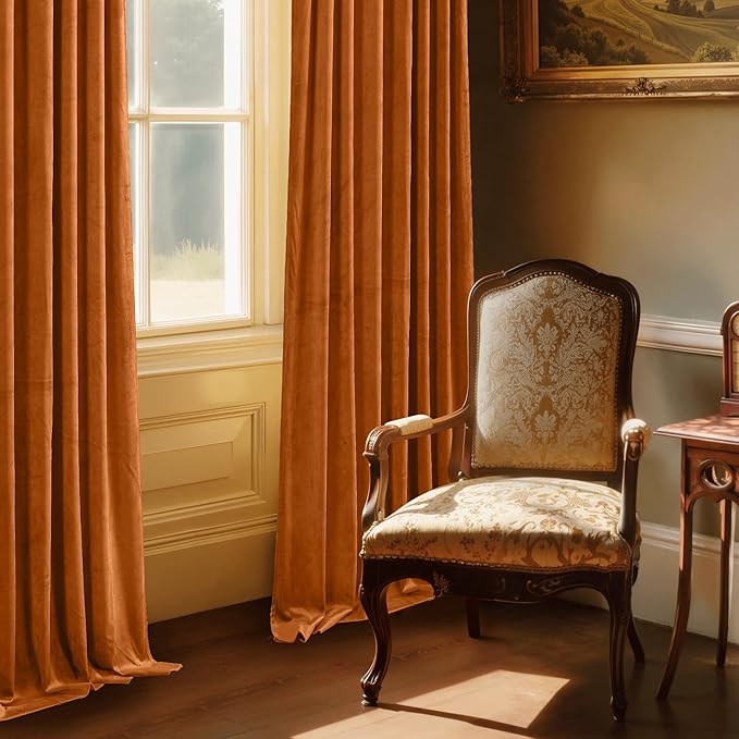 StangH Pumpkin Orange Velvet Curtains for Nursery Bedroom, Luxury Room Darkening Privacy Protect Window Drapes for Office/Party Backdrops/Living Room, W52 x L84, 2 Panels