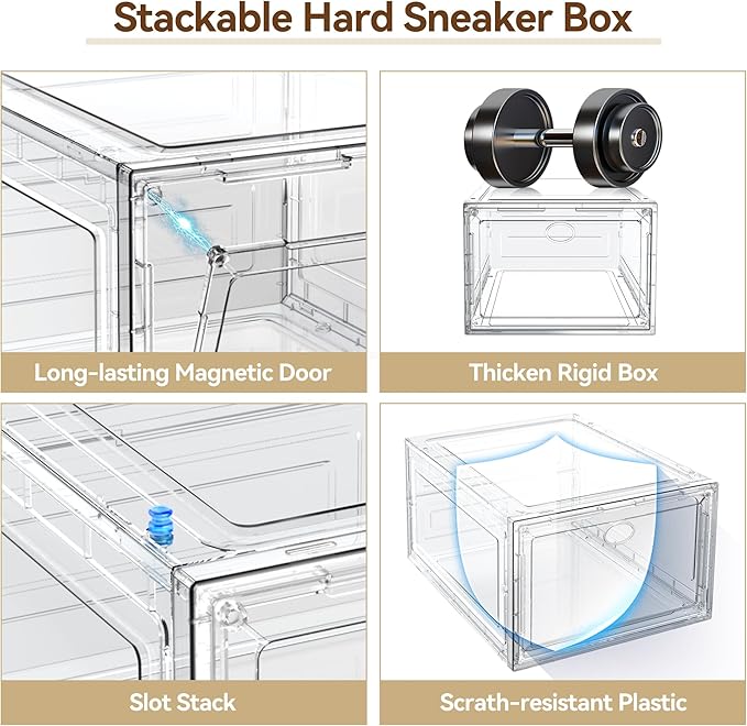 XX Large Clear Shoe Storage Box Organizer for Closet, 9 Pack Thicken Hard Plastic Stackable Shoe Sneaker Rack Display Case Container Bins Organizer, Easy Assembly, Clear