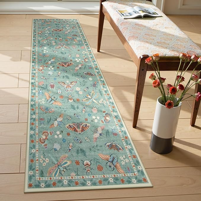 Lahome Insect Washable Runner Rug, 2x6 Kitchen Runners for Hallways 6 Feet Non Slip, Soft Laundry Room Rug Ultra-Thin Long Carpet for Bathroom Bedroom Entryway, Green