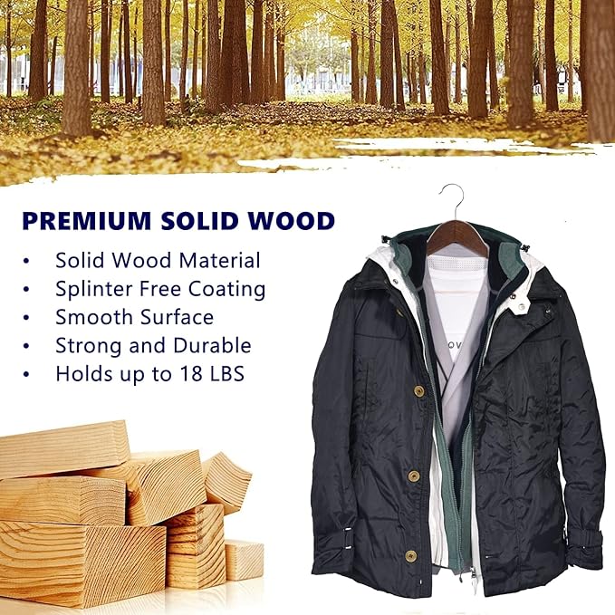 Amber Home 20 Pack Vintage Wooden Coat Hangers, Walunt Wood Suit Hangers with Non Slip Pant Bar, Clothes Hangers for Shirts, Jackets, Dress, Pant (Retro, 20)