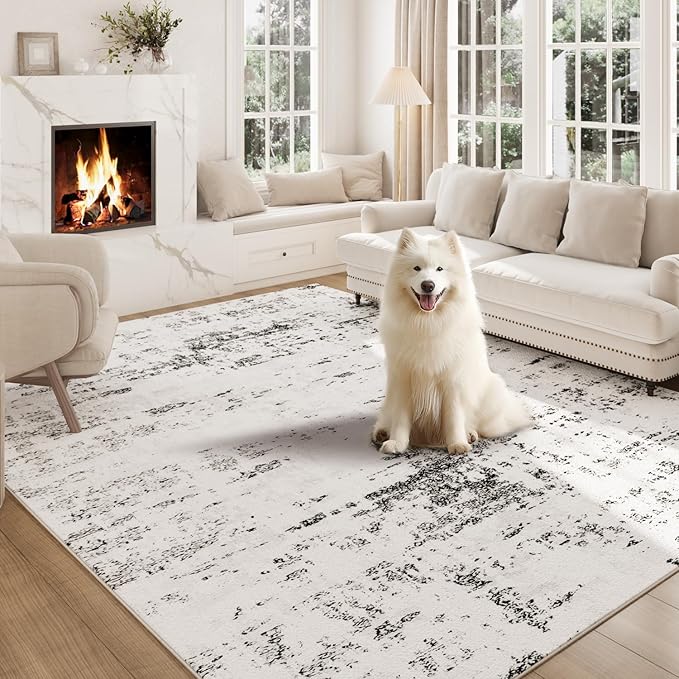 Area Rugs 8x10, Modern Abstract Machine Washable Rugs for Living Room Thin Carpet Indoor Floor Non-Shedding Carpets for Bedroom Dining Room Farmhouse Home Office | Black White