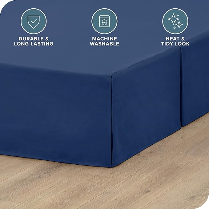 Bare Home Queen Bed Skirt - 15-Inch Tailored Drop Easy Fit - Bed Skirt for Beds - Center & Corner Pleats (Queen, Dark Blue)