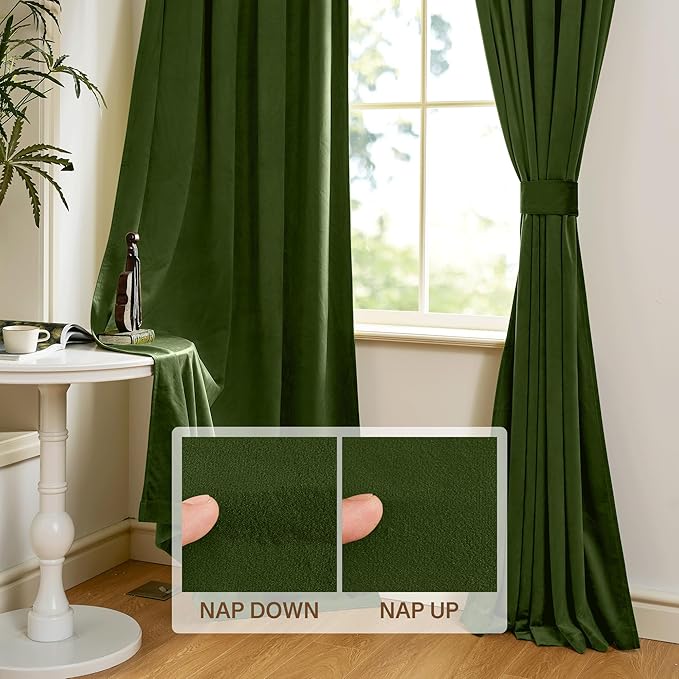 StangH Moss Green Curtains Velvet - Luxury Blackout Green Curtains for Holiday Decoration, Soft Thermal Window Treatments for Loft/Bedroom, W52 x L96, 2 Panels