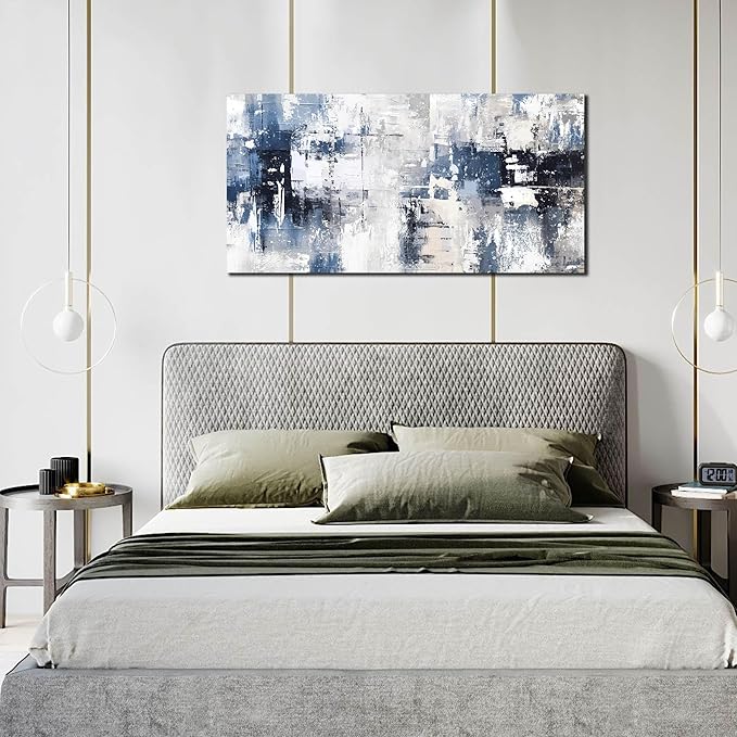 Prepeyssee White and Blue Abstract Canvas Wall Art for Living Room Bedroom Home Office Large Modern Grey Abstract Canvas Prints Picture Ready to Hang Size 20x40