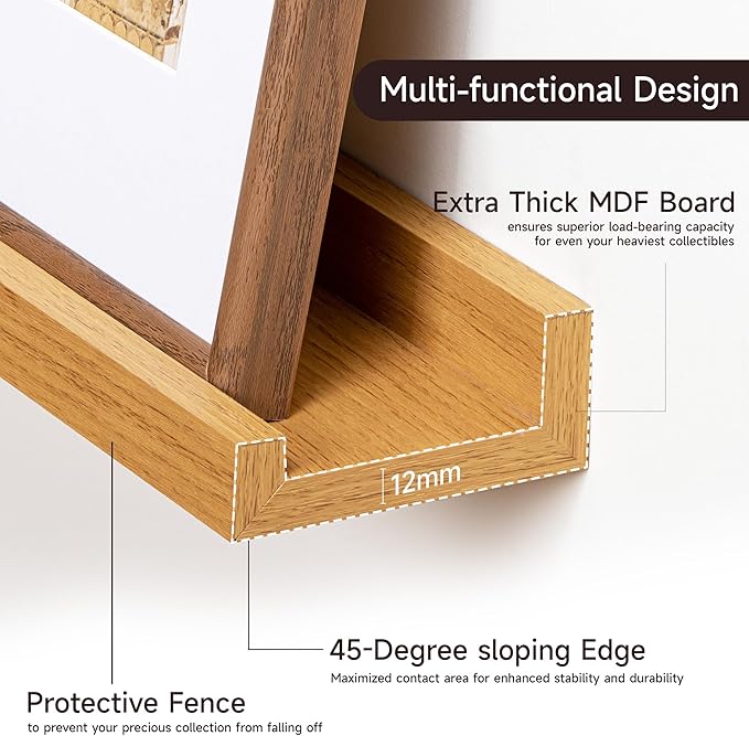 Fun Memories Picture Ledge Shelf for Wall, Floating Shelves Set of 4, 36 Inch Long Nursery Book Shelves for Toys Storage, Kids Bookshelf Wall Mounted for Books Photo Frames, Oak