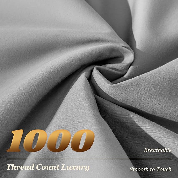 LBRO2M 1000 Thread Count 100% Egyptian Cotton Sheets Set,King Size Bed Sheet 4 Piece Sets,Long Staple,16 Inches Deep Pocket,All Season,Bedding Super Soft Comforterble Breathable,Sateen Weave(Grey)