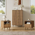 LYNSOM Fluted Dresser and Nightstand Sets 3 Piece, 5-Drawers Dresser and 1-Drawer Nightstands Set of 2, Wood Bedroom Furniture Set for Home, Bedroom, Hallway, Walnut