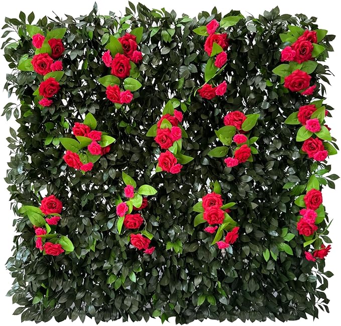 Sumery Expandable Fence Privacy Screen for Balcony Patio Outdoor,Decorative Faux Ivy Fencing Panel,Artificial Hedges (Single Sided Leaves) (4, Branches -Red Rose)