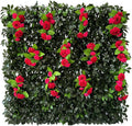 Sumery Expandable Fence Privacy Screen for Balcony Patio Outdoor,Decorative Faux Ivy Fencing Panel,Artificial Hedges (Single Sided Leaves) (2, Branches -Red Rose)