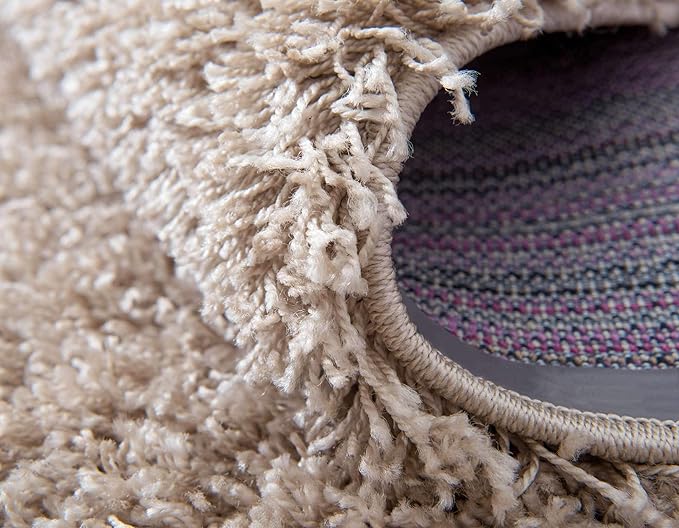 Unique Loom Solid Shag Collection Area Rug (7' 10" Round, Taupe)