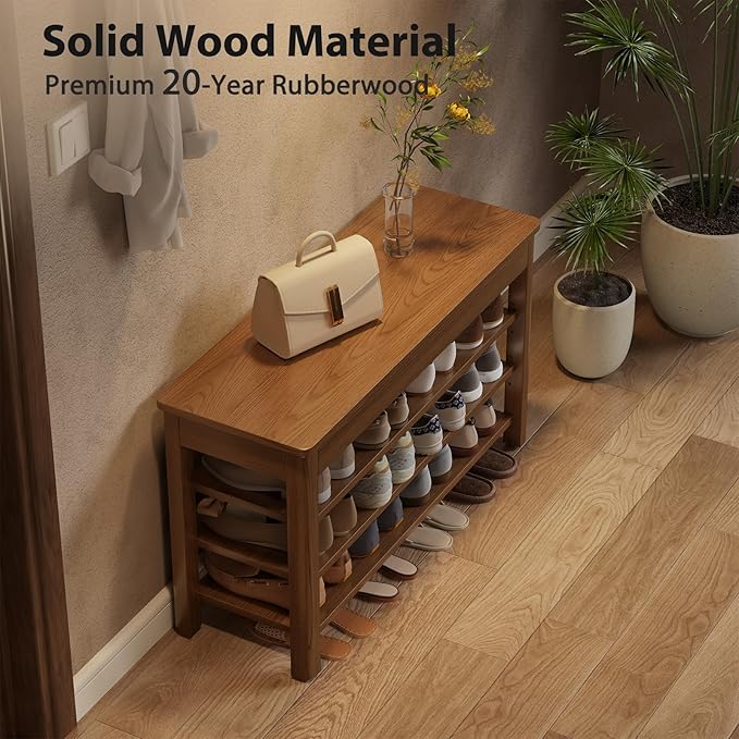 AQIMUELE 3 Tier Shoe Bench with Storage, Wood Shoe Rack for Front Door Entrance, Entryway Shoe Storage Bench.
