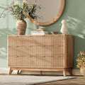 47'' Wide 6 Drawers Dresser for Bedroom,Modern Fluted Vertical Chest with Rounded Corners,Fluted Dresser for Living Room,Hallway, Natural Wood