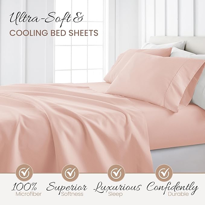 Linen Market Patterned Microfiber Queen Sheet Set 4 Piece – Oeko-TEX Certified Ultra Soft & Wrinkle-Free - 16" Deep Pocket Sheets - Easy Care Queen Size - My Heart Pink