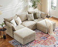 ABCASA 102.6" U Shaped Modular Sectional Sofa, 5 Seater Couch with Storage Ottoman Deep Seat and High Backrest with Removable Cover for Living Room, Apartment - Chenille Beige