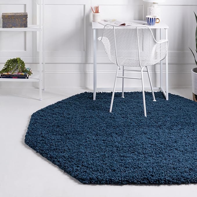 Unique Loom Solid Shag Collection Area Rug (4' Octagon, Sapphire Blue/ Navy Blue)