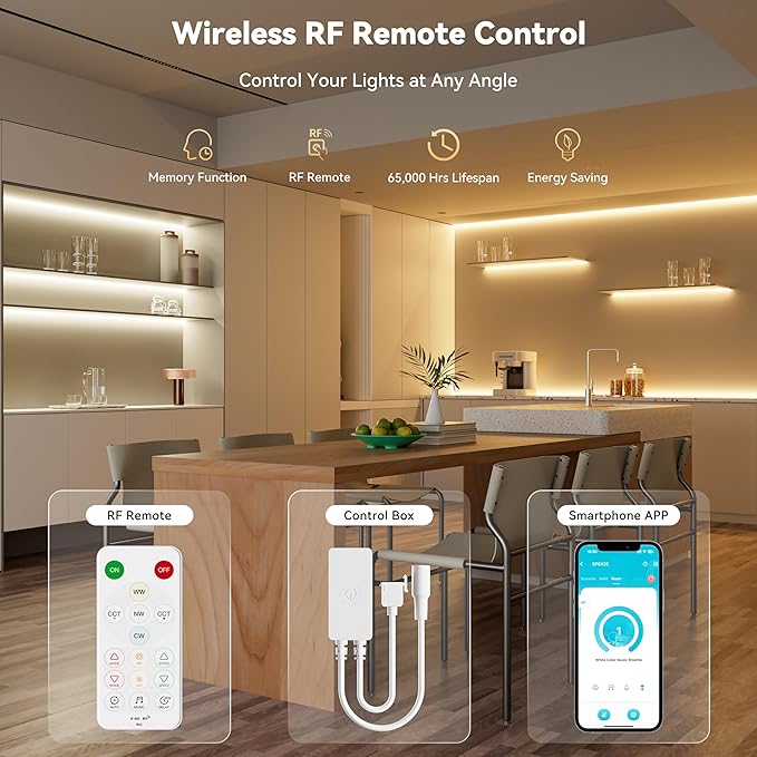 PAUTIX COB LED Strip Lights 2700K-6500K CCT Tunable White 24ft UL-Listed Dotless LED Lights Super Bright Dimmable 24V LED Tape Light with APP/RF Remote Control,Under Cabinets Bedroom Kitchen Lighting