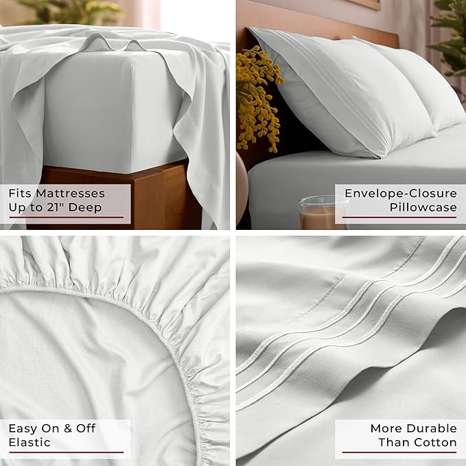 Mellanni Queen Sheet Set - 6-Piece Iconic Collection Bedding, (Including 4 Pillowcases), 21-Inch Extra Deep Pocket, Easy Care, Ultra Soft, Cooling Sheets, Brushed Microfiber - Ivory