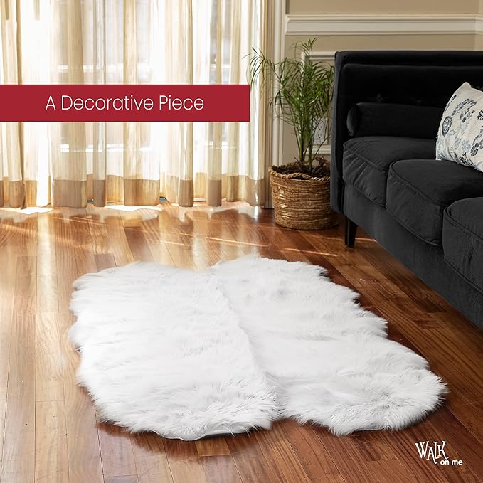 Silky Soft Faux Fur Rug, 3 ft. x 5 ft. White Fluffy Rug, Shaggy Sheepskin Great for Living Room, Bedroom, Kid's Room, or Nursery, Home Décor Accent, Machine Washable with Non-Slip Backing