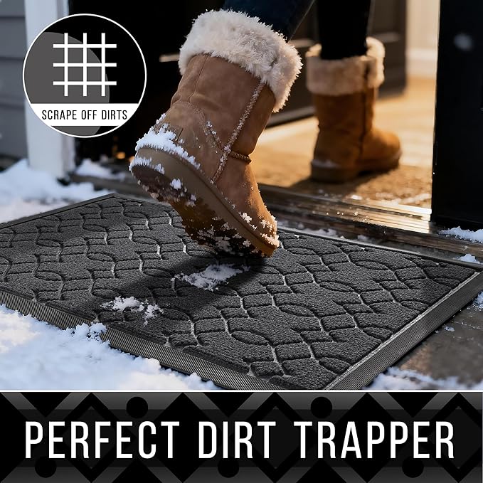 Yimobra Large Door Mat 47x24, All-Season Waterproof Doormat Outdoor Entrance, Heavy Duty Non-Slip Outside Door Mat for Garage Patio Proch Entryway Indoor, Easy Clean, Black Gray