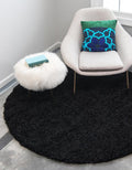 Unique Loom Solid Shag Collection Area Rug (5' 3" Round, Jet Black)