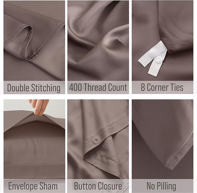Bella Coterie Luxury Bamboo Viscose King Size Duvet Cover Set | 100% Organically Grown | Corner Ties | Ultra Soft | Cooling | Two Pillow Shams | 106 x 94 | No Insert [Mocha]