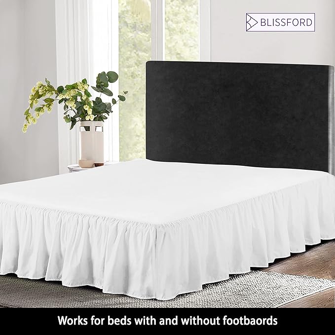 BLISSFORD White Bed Skirt Twin XL Size 21 inch Drop - with Split Corners - Cotton Blend Ruffle Bed Skirt, Dust Ruffle with Platform, White Bedskirt, Machine Washable