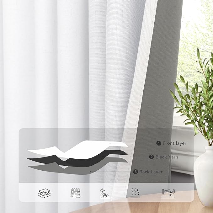Sliding Glass Door Curtains 98 Inches Long 100% Blackout White Curtains for Bedroom Nursery Living Room Darkening Insulated Thermal Curtains for Summer Heat Lightweight Luxury Drape Playroom Classroom
