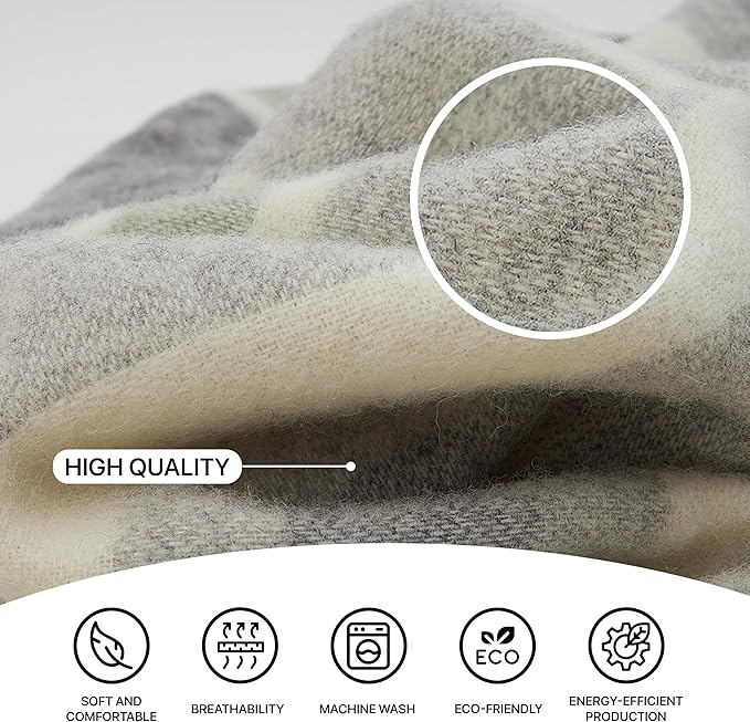 | Wool Blanket/Throw | 100% New Zealand Wool | Perfect for Home and Outdoors | Virgin Wool Throw with Fringes 75"x87" (190 x 220 cm)