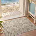 jinchan Torino 2x3 Washable Rugs for Entryway, Vintage-Inspired Floral Neutral Design Non-Slip Low-Pile Doormat, Ultra-Thin Indoor Traditional Accent Carpet for Entrance Bathroom Bedroom, Taupe