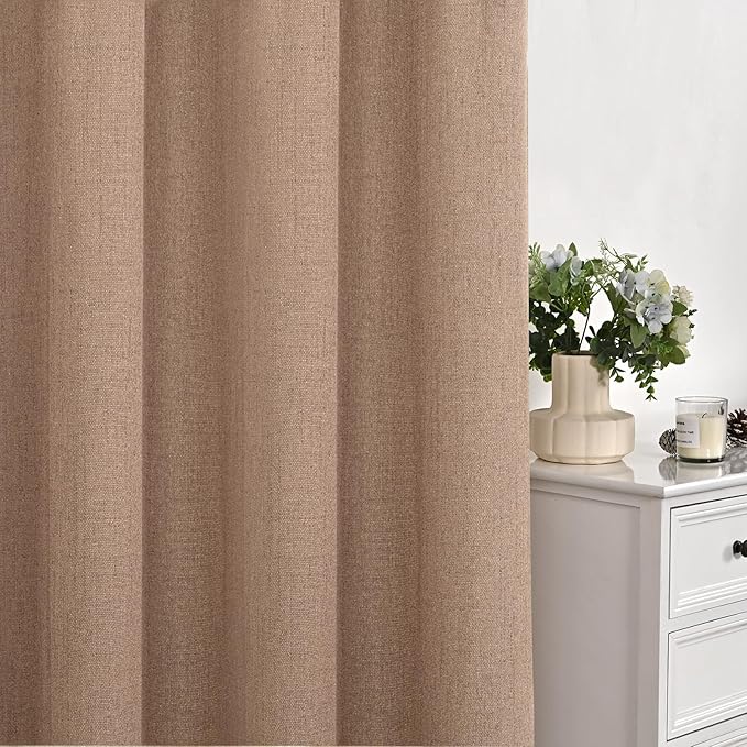 YoungsTex Mocha Brown Linen Curtains 84 Inch Length for Living Room Window, Light Filtering Drapes with Grommet Semi Sheer Rustic for Bedroom, 2 Panels, 52 X 84 Inch