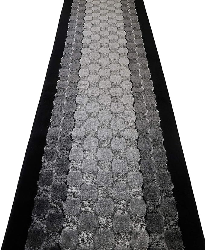 14 ft Long Non-Slip Washable Carpet Runner Rug with Rubber Backing, Custom Floor Mat for Kitchen Hallway Stairs Bedroom Bathroom Entryway, Checkered Black - Grey, Your Choice of Length, (26" X 14')
