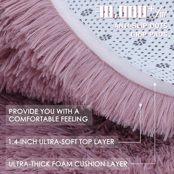 OLANLY 2x6 Machine Washable Runner Rugs for Hallway, Soft Fluffy Shaggy Bedside Rugs for Bedroom, Living Room, Indoor Floor Carpet for Kids Girls and Boys, Nursery Rooms, Home Decor Aesthetic, Blush