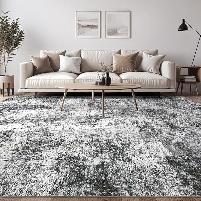 Area Rug Living Room Rugs - 6x9 Large Soft Indoor Neutral Modern Abstract Low Pile Washable Rug Carpet for Bedroom Dining Room Farmhouse Home Office - Grey