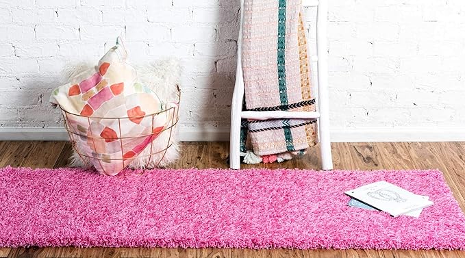 Unique Loom Solid Shag Collection Area Rug (2' 6" x 19' 8" Runner, Taffy Pink)